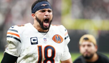 Bears QB Caleb Williams reacts to Chicago not getting comp picks