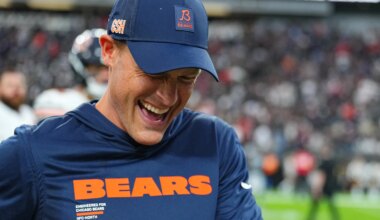 Bears HC Ben Johnson faked taking his shirt off at Bulls game