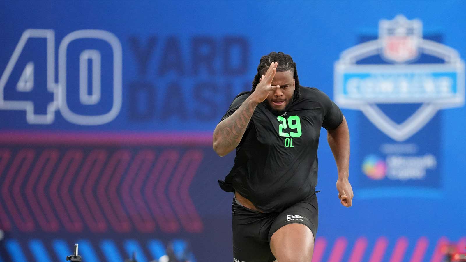 Arizona State offensive lineman Max Iheanachor (OL29) during the NFL Scouting Combine at Lucas Oil Stadium.