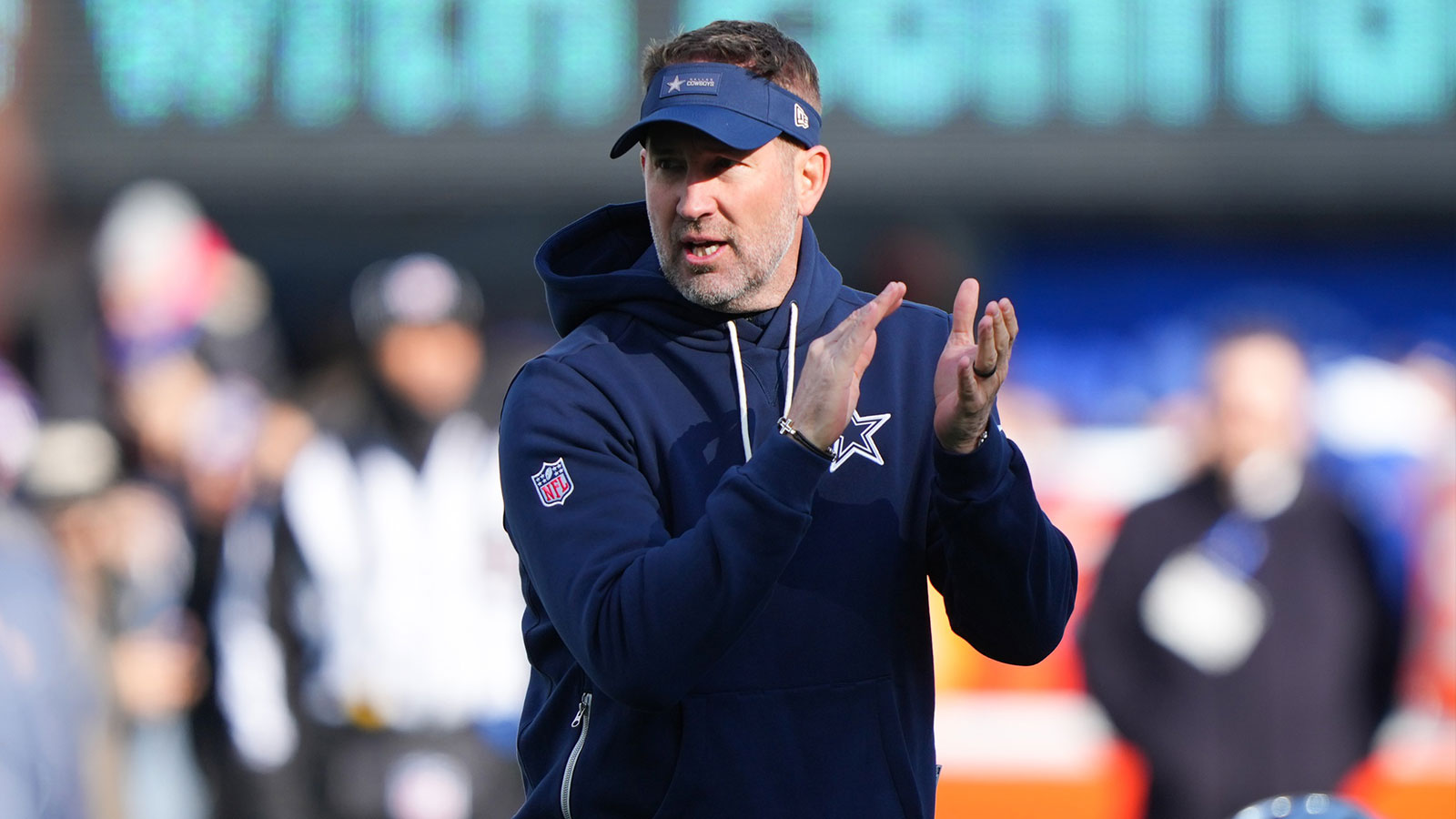 Dallas Cowboys head coach Brian Schottenheimer looks on before the game against the New York Giants at MetLife Stadium.