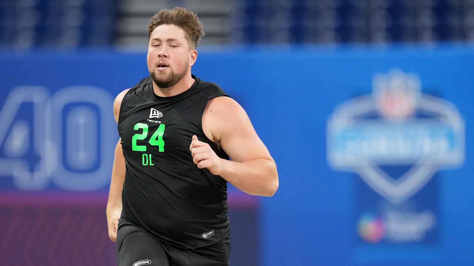 Georgia offensive lineman Monroe Freeling (OL24) during the NFL Scouting Combine at Lucas Oil Stadium.