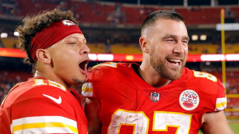Kansas City Chiefs players Travis Kelce and Patrick Mahomes.