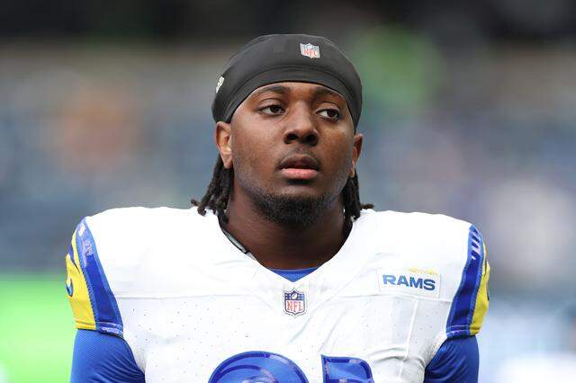 Los Angeles Rams linebacker Nick Hampton looks on before the game against the Seattle Seahawks at Lumen Field on November 03, 2024 in Seattle, Washington. (Photo by Steph Chambers/Getty Images)