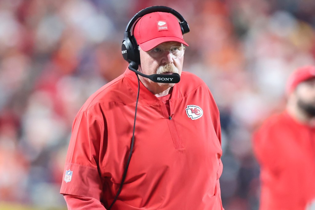 Kansas City Chiefs head coach Andy Reid in the first quarter of a Christmas Day NFL game between the Denver Broncos and Kansas City Chiefs.