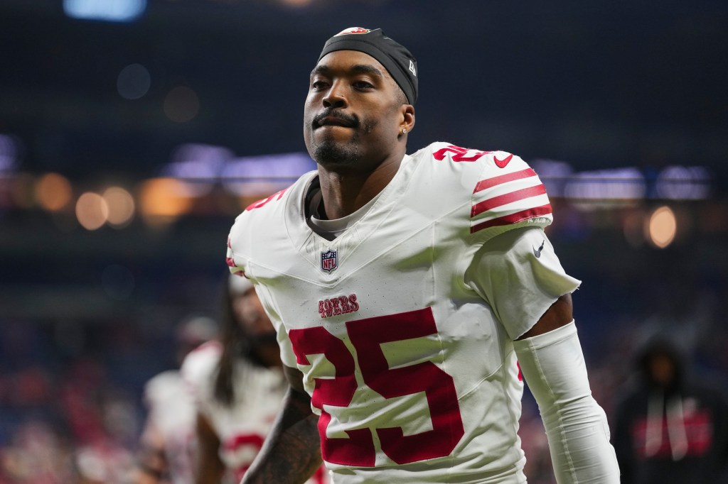 Jason Pinnock #25 of the San Francisco 49ers exits the field after an NFL football game against the Indianapolis Colts