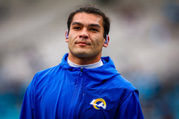 Puka Nacua of the Los Angeles Rams warms up before the NFC Wild Card Playoff game against the Carolina Panthers at Bank of America Stadium on January 10, 2026 in Charlotte, North Carolina. (Photo by David Jensen/Getty Images)