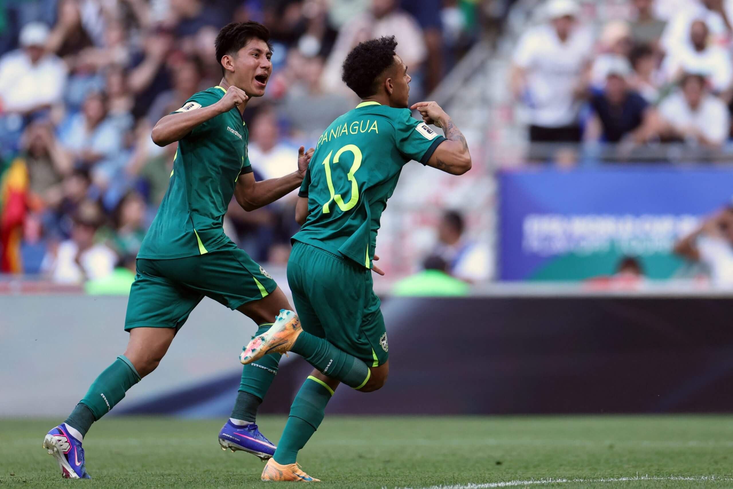 Moises Paniagua celebrates a goal for Bolivia