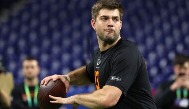 Garrett Nussmeier throwing at NFL Combine