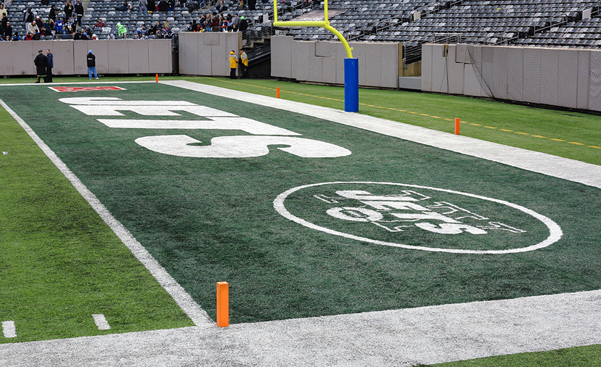 The New York Jets' end zone at MetLife Stadium in East Rutherford, shown in December 2014.
