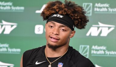Justin Fields at a press conference