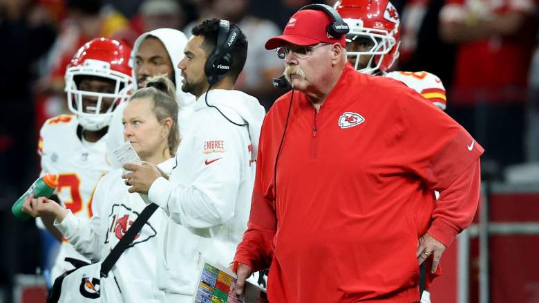 Head coach Andy Reid of the Kansas City Chiefs looks on during the game against the Los Angeles Chargers at Arena Corinthians on September 05, 2025 in Sao Paulo, Brazil