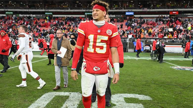 Patrick Mahomes #15 of the Kansas City Chiefs looks on after the game against the Cleveland Browns at Huntington Bank Field on December 15, 2024
