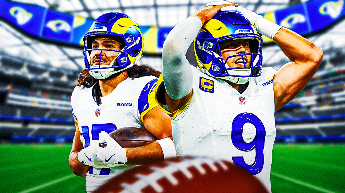 Puka Nacua and Matthew Stafford in Rams jerseys.