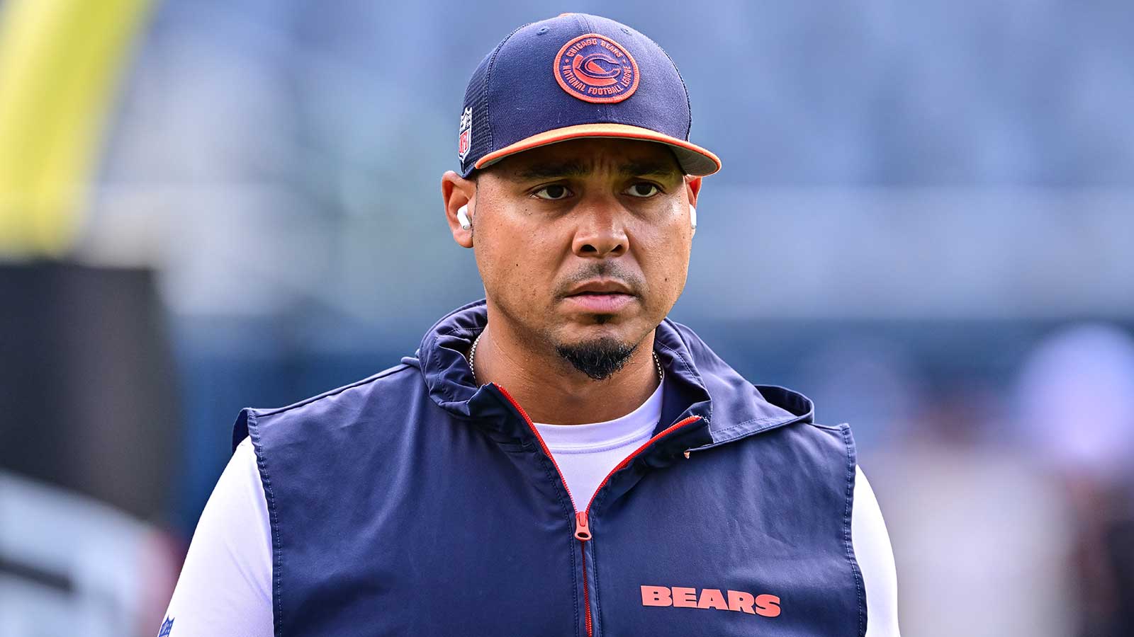 Chicago Bears general manager Ryan Poles looks on before the game against the Cincinnati Bengals at Soldier Field.