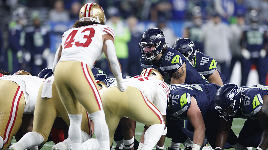 Seattle Seahawks AJ Barner Barnyard tush push 2026 playoffs...