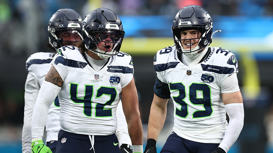Seattle Seahawks Drake Thomas Ty Okada celebrate Panthers 2025...