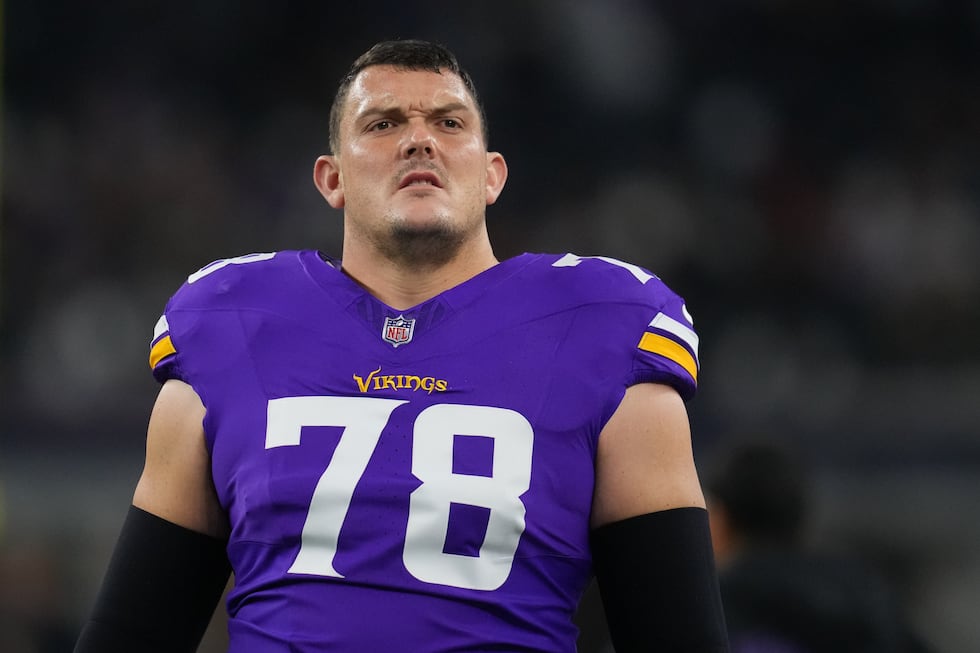 FILE - Minnesota Vikings center Ryan Kelly (78) looks on during an NFL football game against...