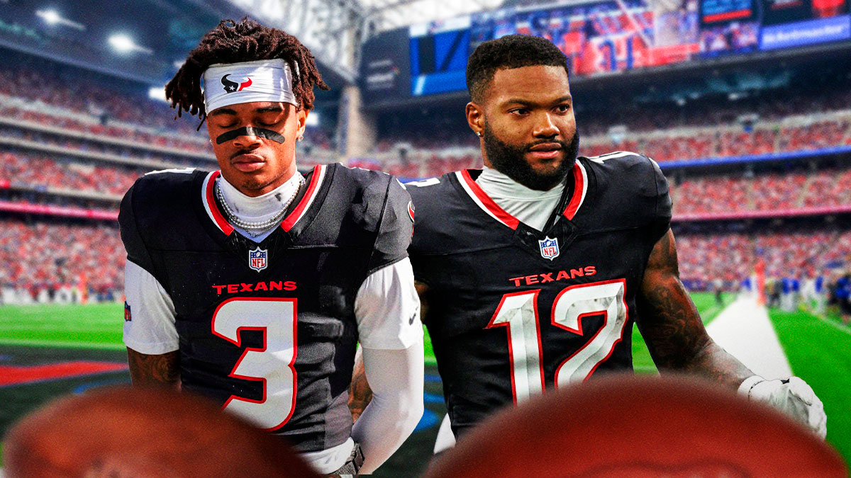 Nico Collins and Tank Dell in Texans jerseys.