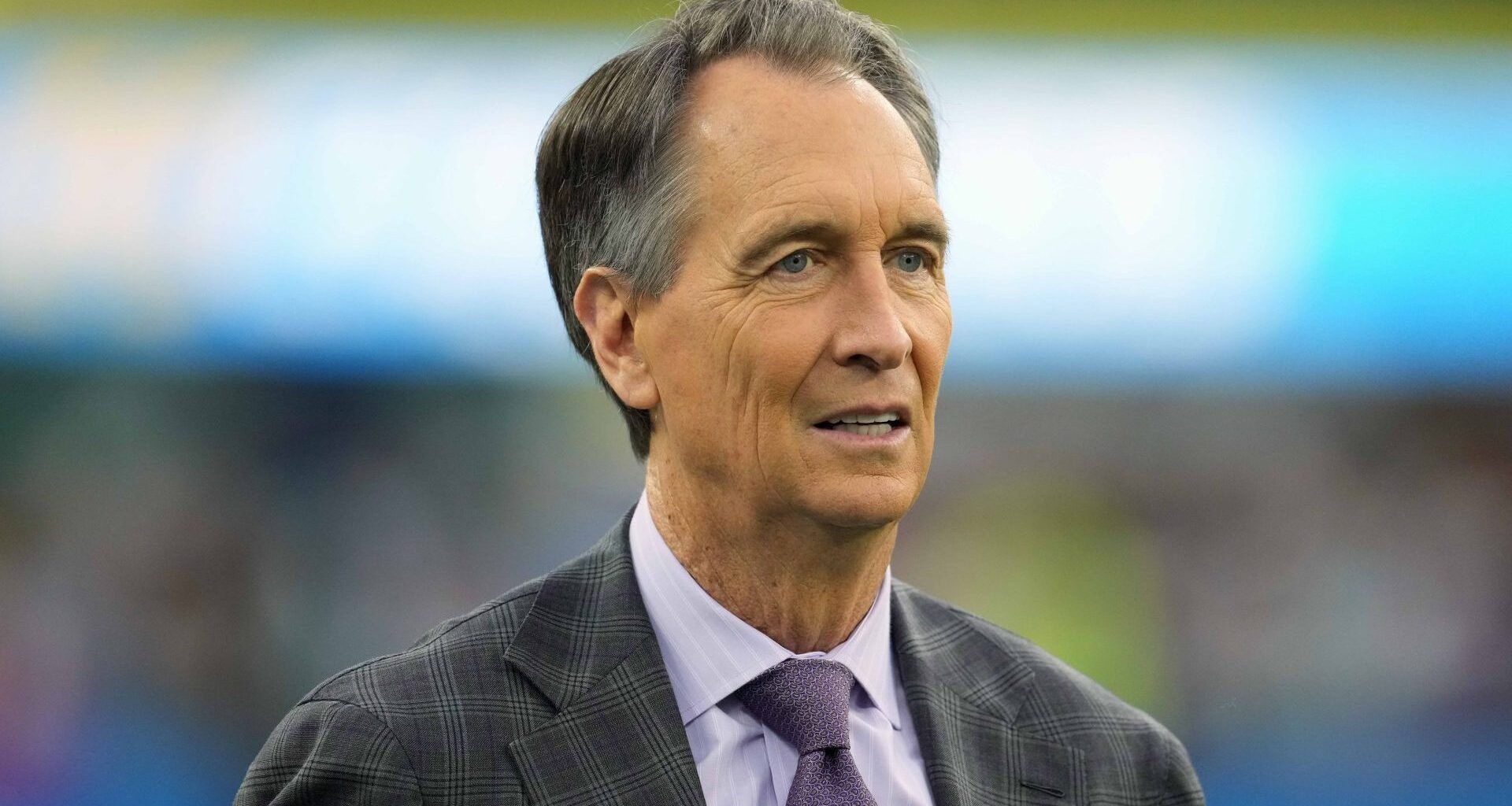 Dec 23, 2023; Inglewood, California, USA; NBC Sports Sunday Night Football analyst Cris Collinsworth during the game between the Los Angeles Chargers and the Buffalo Bills at SoFi Stadium. Mandatory Credit: Kirby Lee-USA TODAY Sports
