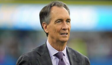 Dec 23, 2023; Inglewood, California, USA; NBC Sports Sunday Night Football analyst Cris Collinsworth during the game between the Los Angeles Chargers and the Buffalo Bills at SoFi Stadium. Mandatory Credit: Kirby Lee-USA TODAY Sports