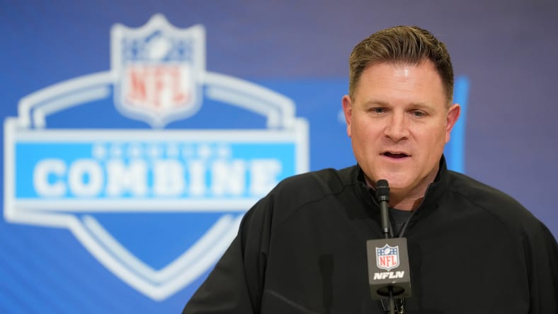 Brian Gutekunst speaking to reporters at the NFL Scouting Combine in Indianapolis. Kirk Cousins Packers.