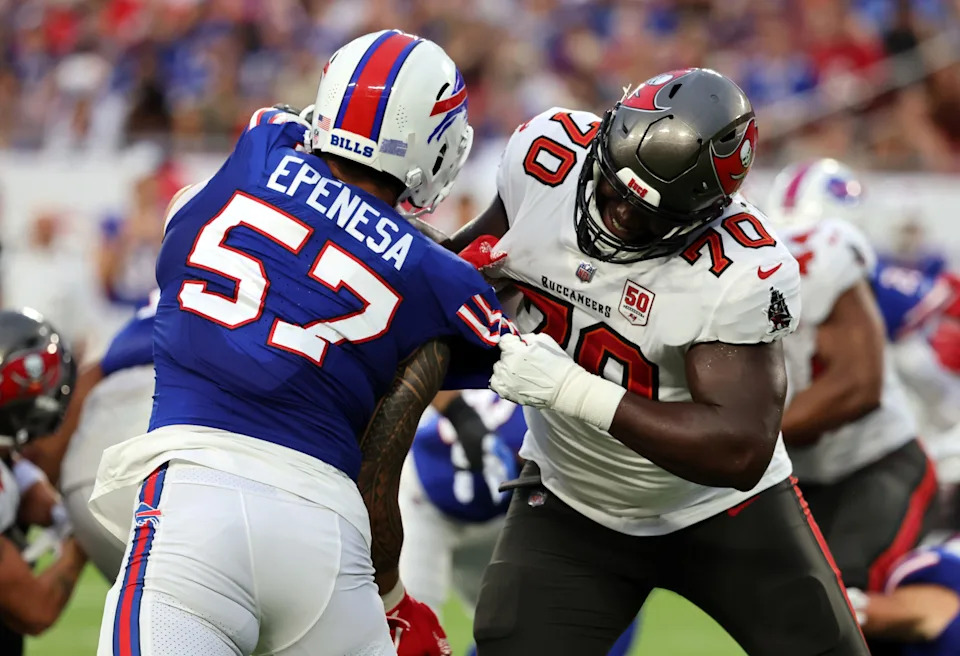 Free agent defensive end AJ Epenesa (57) has spent all six of his NFL seasons with the Bills. He has 24 career snacks.