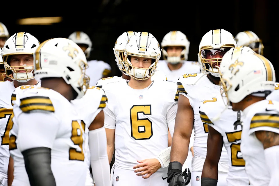 SEATTLE, WASHINGTON - SEPTEMBER 21: Tyler Shough #6 of the New Orleans Saints waits in the tunnel before the game against the Seattle Seahawks at Lumen Field on September 21, 2025 in Seattle, Washington. (Photo by Jane Gershovich/Getty Images)