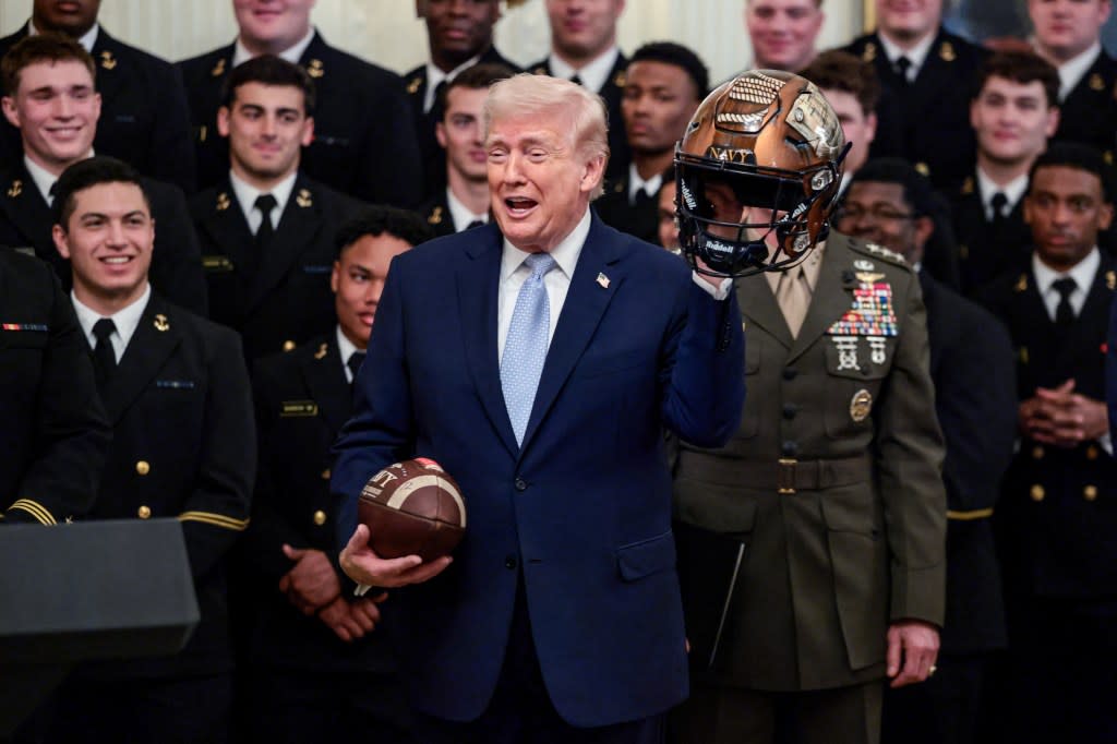 President Trump jokes he’s in better shape than the US Navy football team. REUTERS