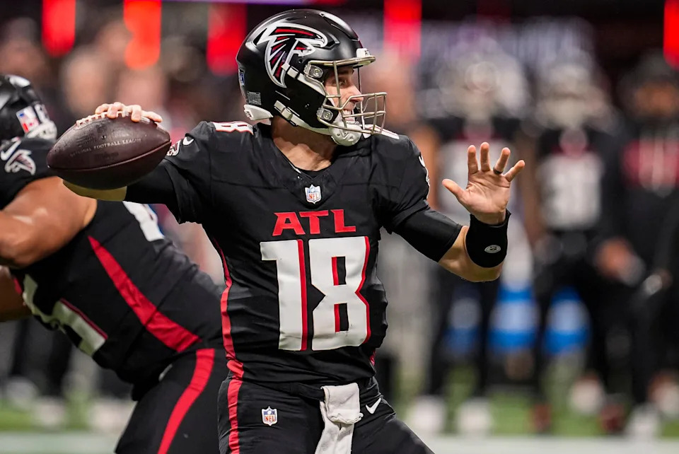 Jan 4, 2026; Atlanta, Georgia, USA; Atlanta Falcons quarterback Kirk Cousins (18) passes the ball against the New Orleans Saints during the second half at Mercedes-Benz Stadium. Mandatory Credit: Dale Zanine-Imagn Images