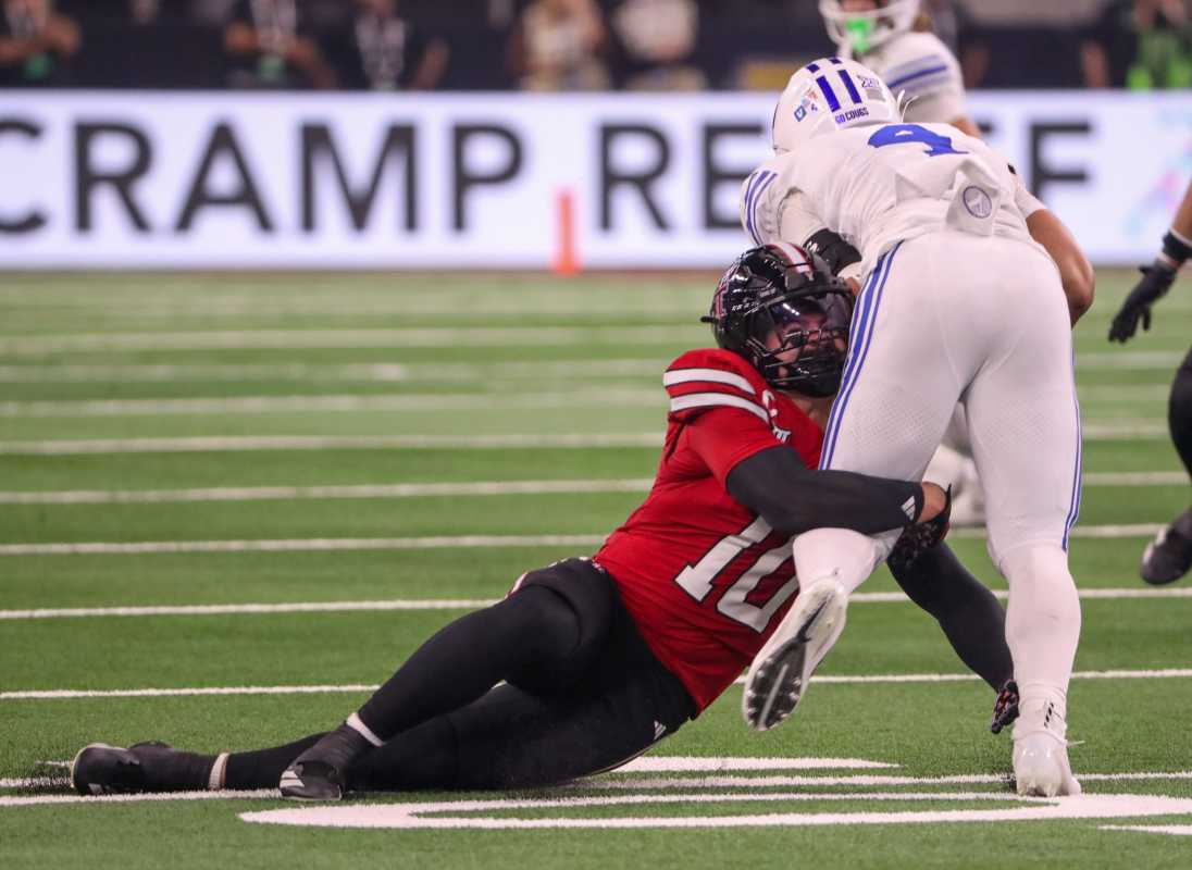 Texas Tech's Jacob Rodriguez makes the tackle.© Nathan Giese&sol;Avalanche-Journal &sol; USA TODAY NETWORK via Imagn Images