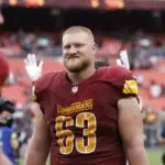 Washington Commanders center Tyler Biadasz (63) walks off the field after the game against the Las Vegas Raiders at Northwest Stadium on Sep 21, 2025.