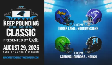 Carolina Panthers' 2026 Keep Pounding High School Classic featuring Indian Land vs. Northwestern and Hough vs. Cardinal Gibbons.