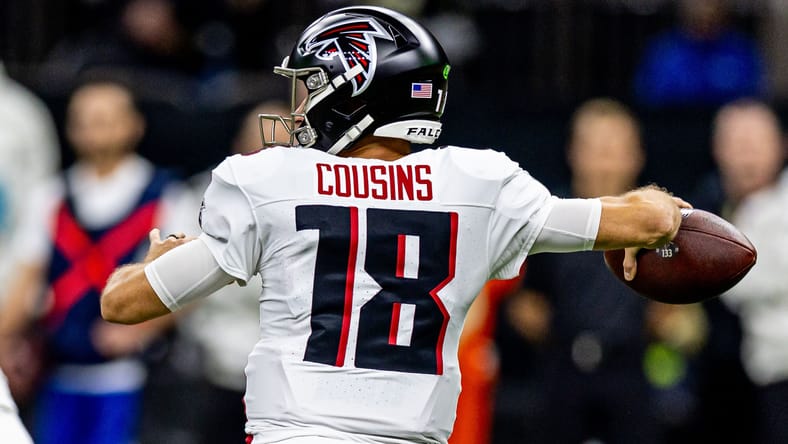 Kirk Cousins throwing a pass during a Falcons game against the New Orleans Saints at Caesars Superdome. Kirk Cousins Packers.