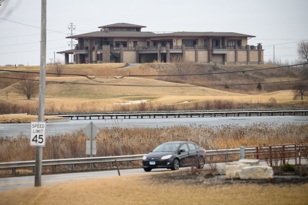 The Lost Marsh restaurant and pro shop sits atop a hill on the course across from Wolf Lake Memorial Park, part of an area that may be designated to build a potential Chicago Bears stadium in Hammond, Ind. on Feb. 19, 2026. (Kyle Telechan/for the Post-Tribune)