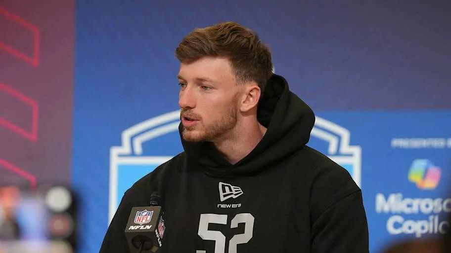 Dillon Thieneman meets with the media at the 2026 NFL Combine.