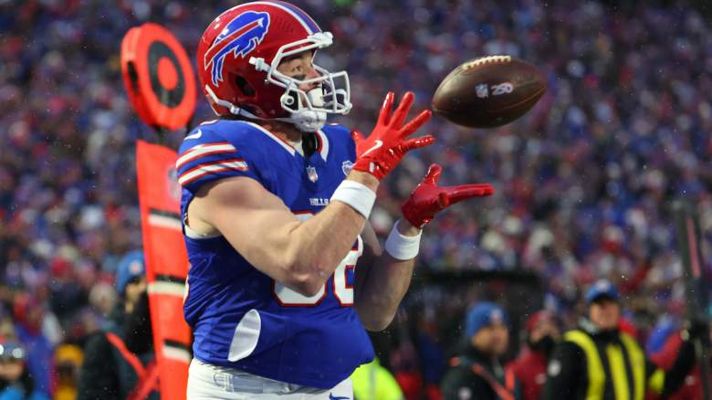 Buffalo Bills tight end Dawson Knox catches a pass during an NFL game amid 2026 salary cap decision