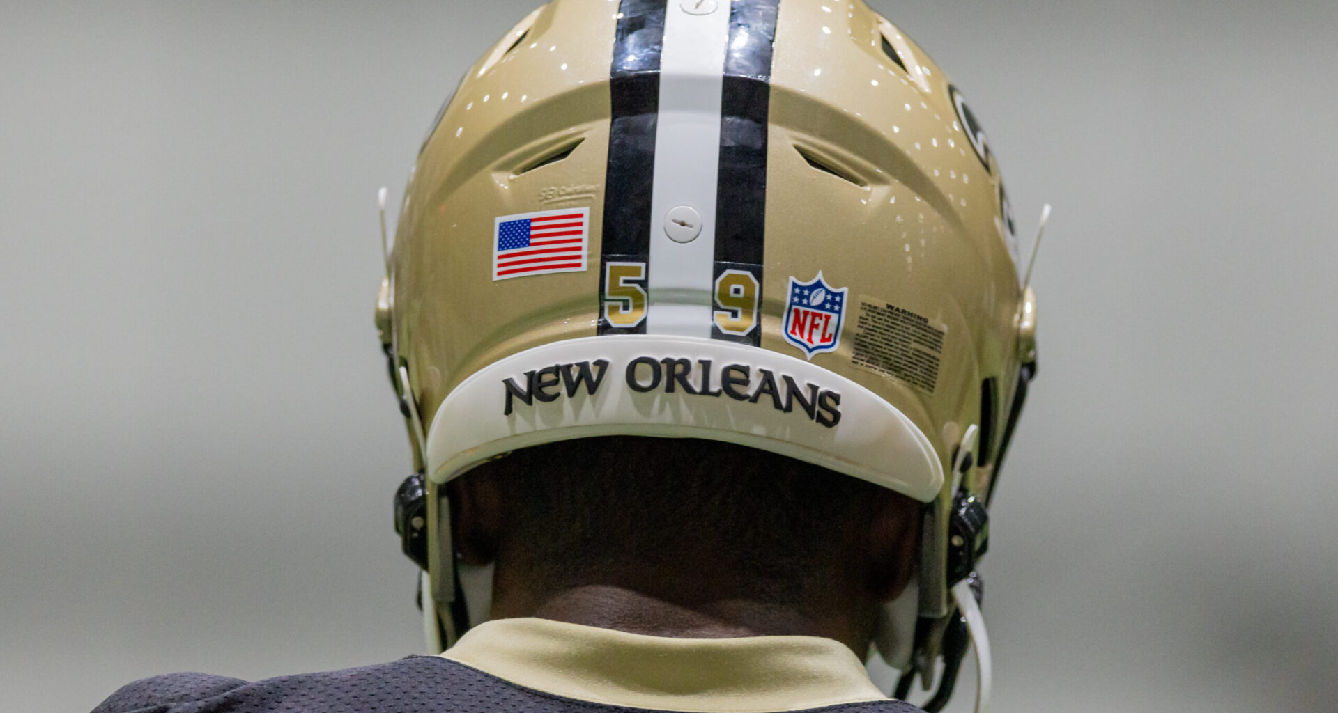 Detailed view of the New Orleans Saints helmet