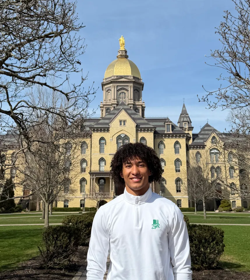 Devin Fitzgerald poses on the Notre Dame campus.