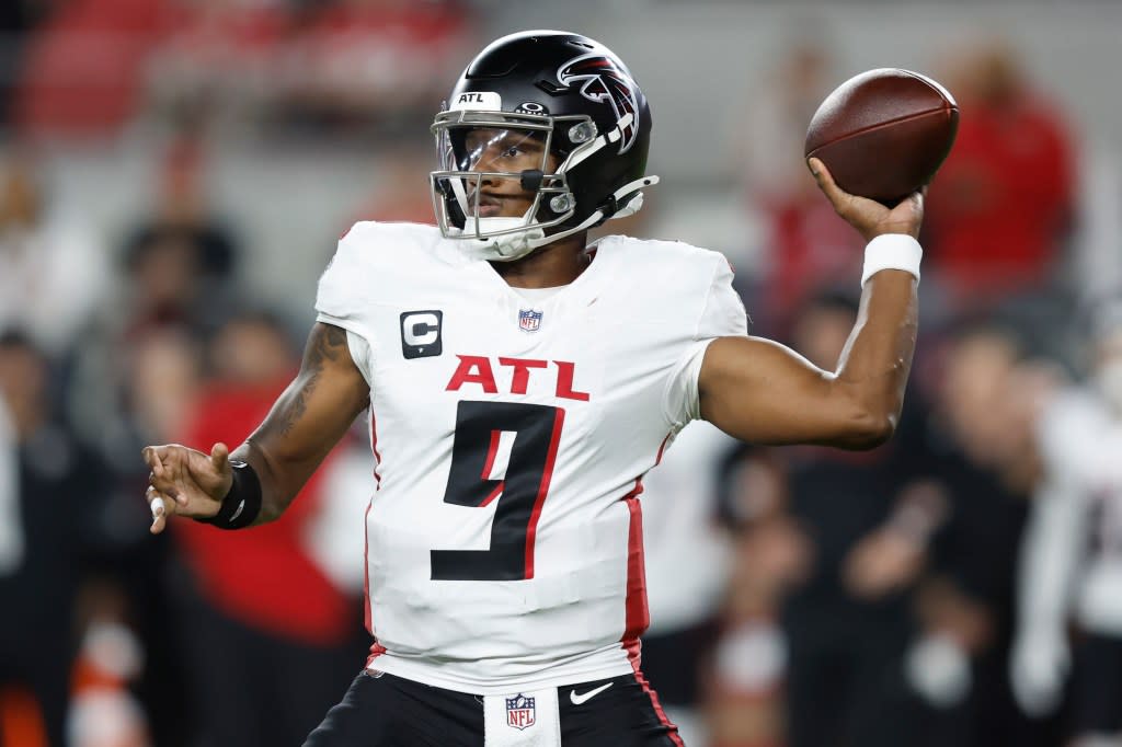 Michael Penix Jr. #9 of the Atlanta Falcons passes the ball against the San Francisco 49ers during the third quarter in the game at Levi’s Stadium on October 19, 2025 in Santa Clara, California. Getty Images
