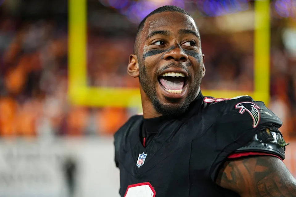 Kyle Pitts Sr. of the Atlanta Falcons celebrates after an NFL football game against the Tampa Bay Buccaneers at Raymond James Stadium on December 11, 2025 in Tampa, Florida. Getty Images
