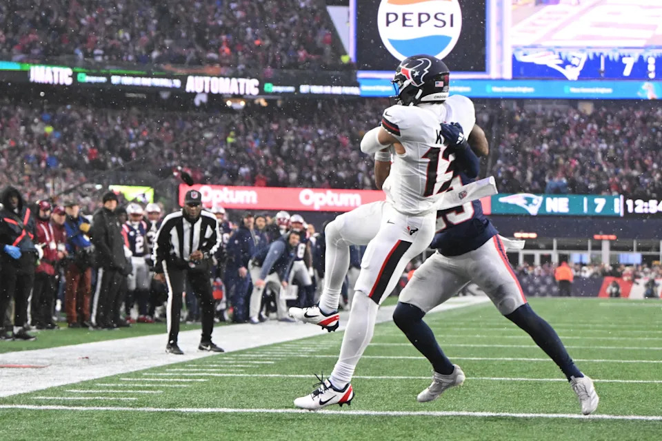 Houston Texans wide receiver Christian Kirk (13) catches the ball for a touchdown. Brian Fluharty-Imagn Images