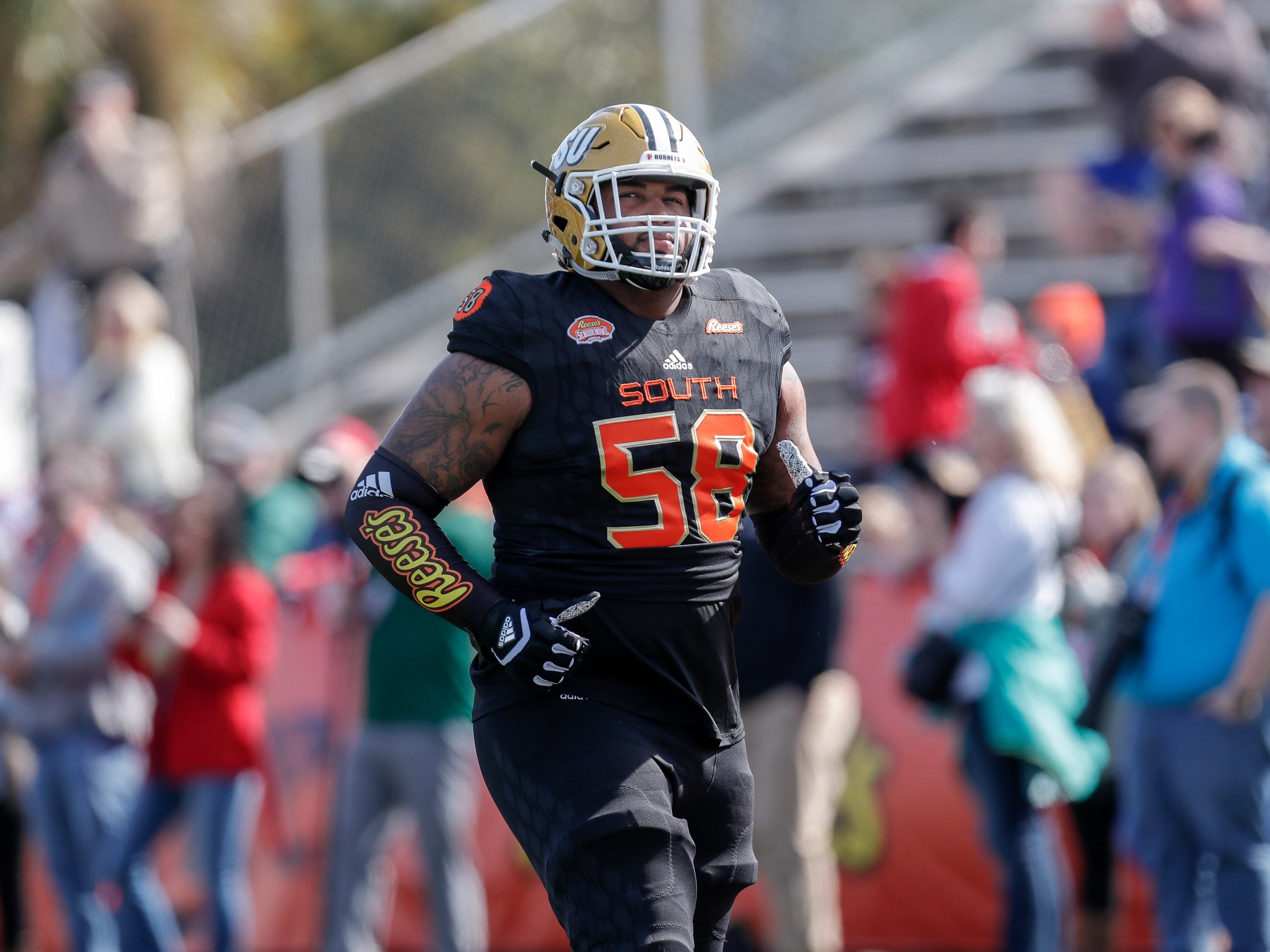 OT Tytus Howard #58 of Alabama State of the South Team during the 2019 Resse’s Senior Bowl