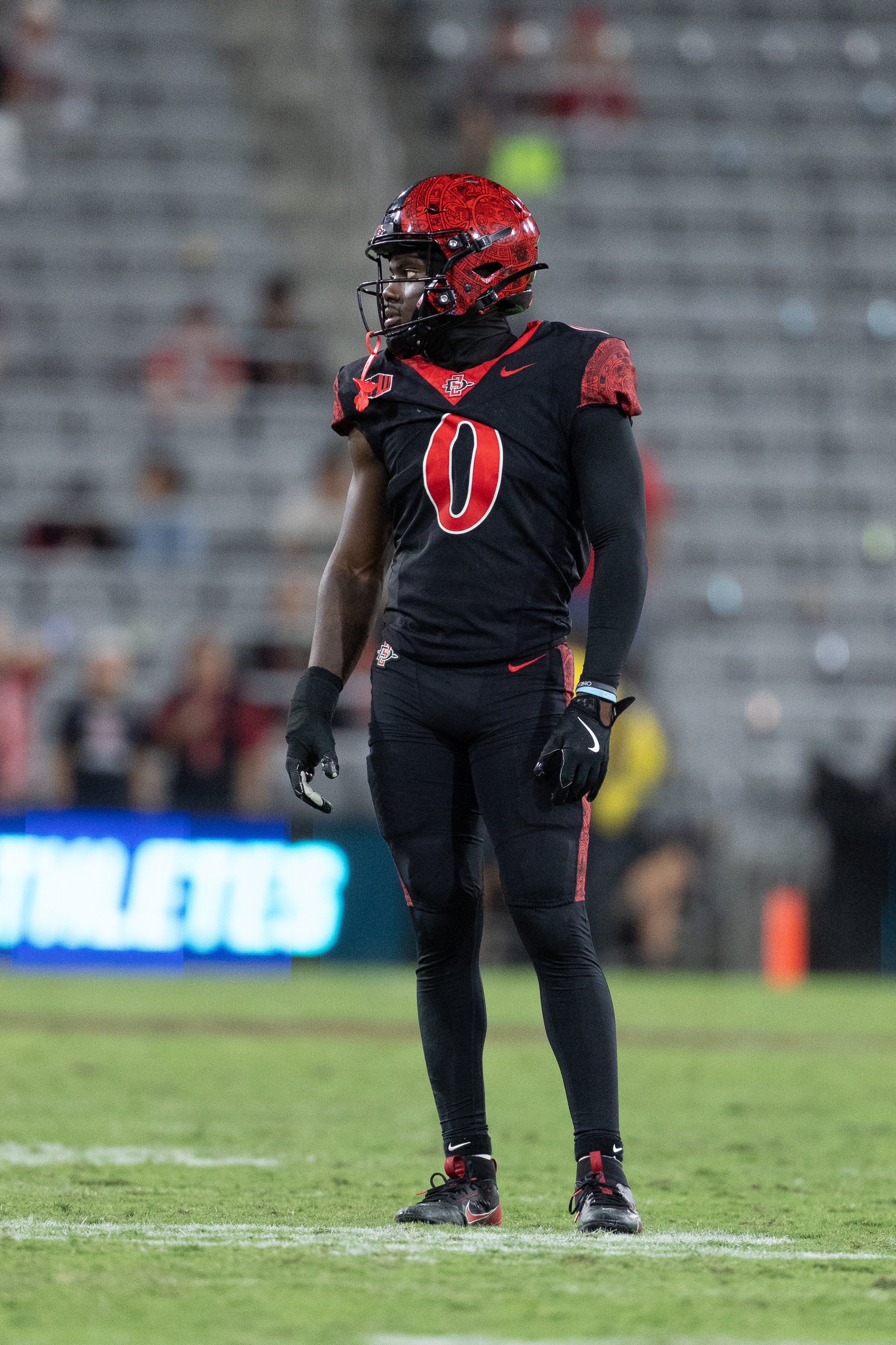 SAN DIEGO, CA - OCTOBER 03: San Diego State cornerback Bryce Phillips (0) during a college football game between the San Diego State Aztecs and Colorado State Rams on October 03, 2025, at Snapdragon Stadium in San Diego, CA. (Photo by Karl Anderson/Icon Sportswire via Getty Images)