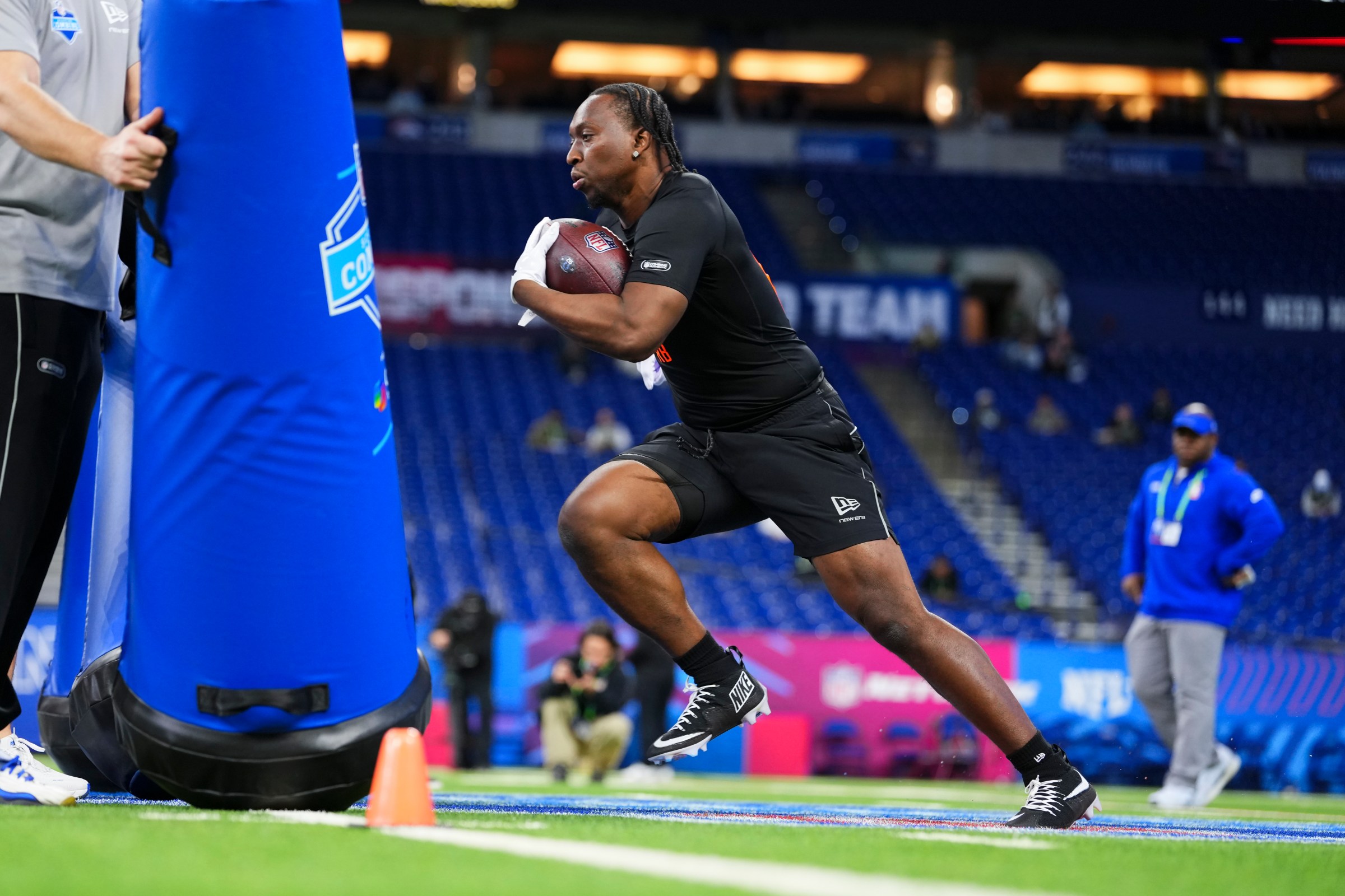 INDIANAPOLIS, IN - FEBRUARY 28: Kaytron Allen #RB01 of Penn State participates in a drill during the 2026 NFL Scouting Combine at Lucas Oil Stadium on February 28, 2026 in Indianapolis, Indiana. (Photo by Cooper Neill/Getty Images)