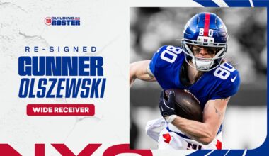 Giants re-sign WR Gunner Olszewski, release OT James Hudson III