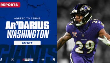 Giants agree to terms with S Ar'Darius Washington, pending physical