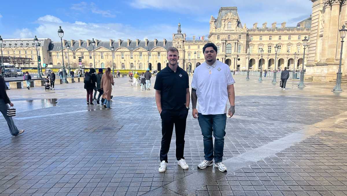 Party in Paris! Saints players Tyler Shough & Taliese Fuaga visit City of Light to promote NFL game