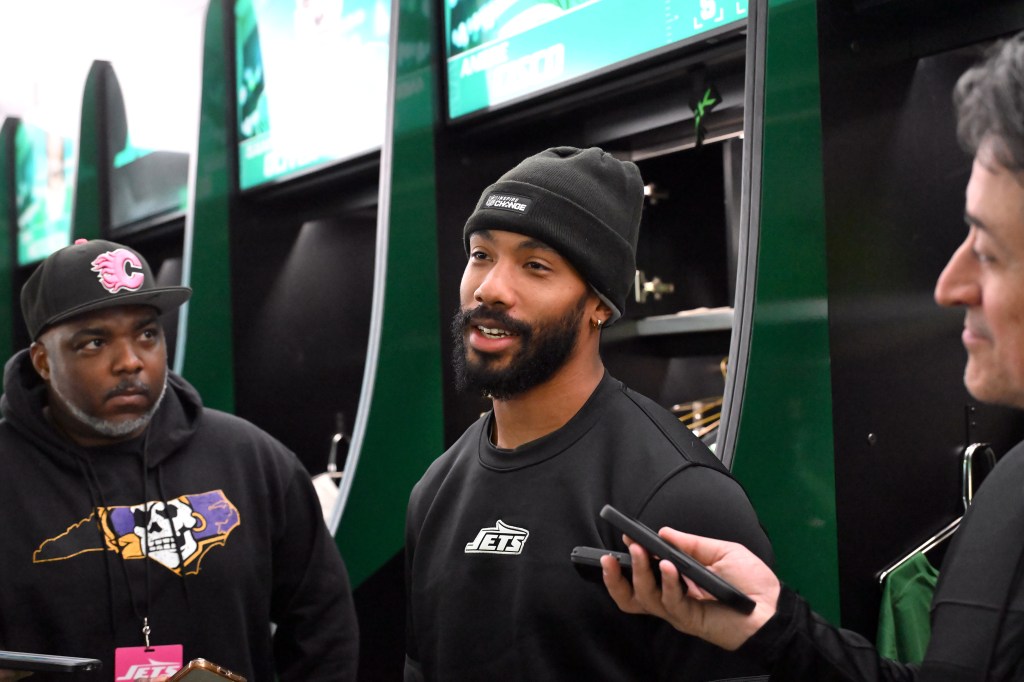 Jets' Andre Cisco speaking to the media.