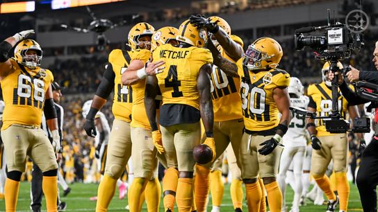 Steelers wide receiver DK Metcalf celebrates after scoring a touchdown against the Green Bay Packers in Week 8 of the 2025 NFL Regular Season. Steelers DK Metcalf