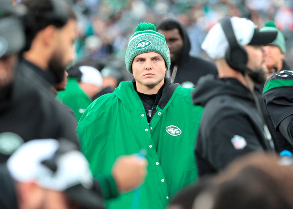 New York Jets quarterback Zach Wilson #2 on the sideline.